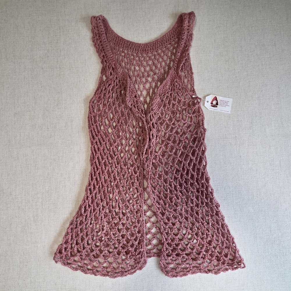Arrowhead Alpacas Women L Alpaca Vest Pink Open Knit Crochet Boho NWT Soft Layer